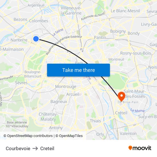 Courbevoie to Creteil map