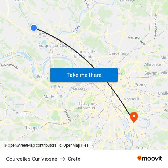 Courcelles-Sur-Viosne to Creteil map