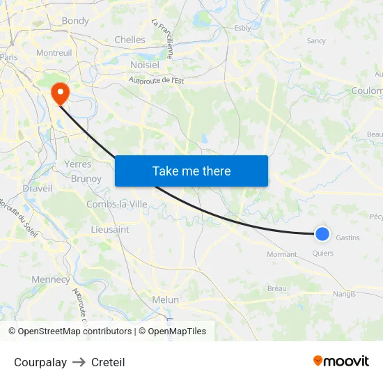 Courpalay to Creteil map