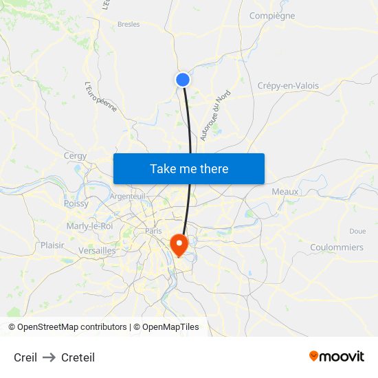 Creil to Creteil map