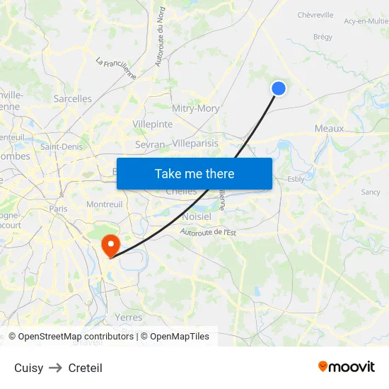 Cuisy to Creteil map