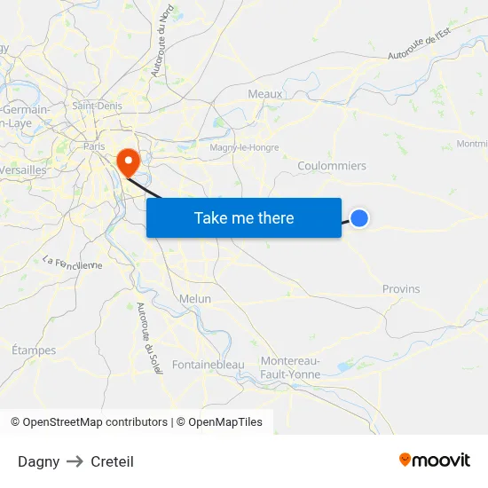 Dagny to Creteil map