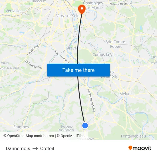 Dannemois to Creteil map