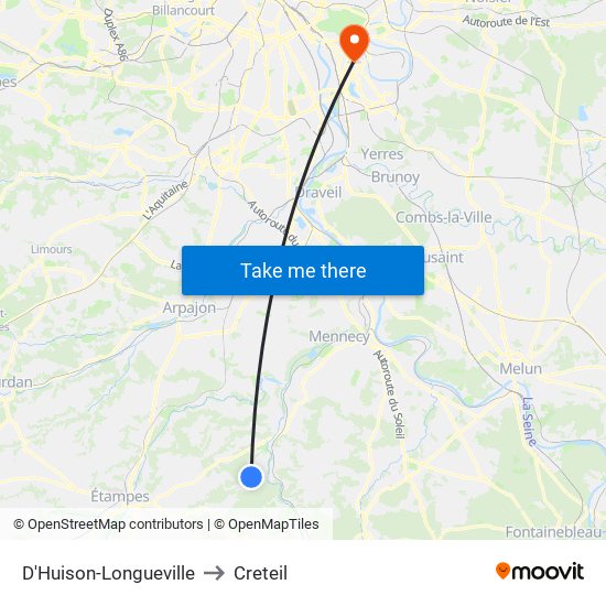 D'Huison-Longueville to Creteil map