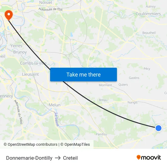 Donnemarie-Dontilly to Creteil map