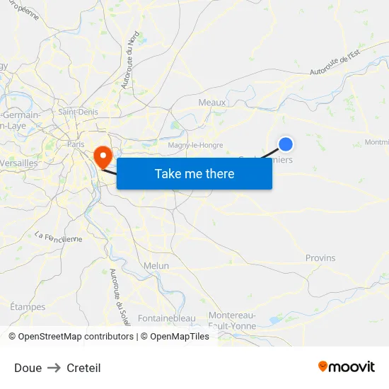 Doue to Creteil map