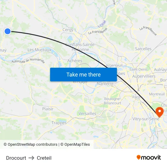Drocourt to Creteil map