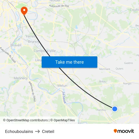 Echouboulains to Creteil map