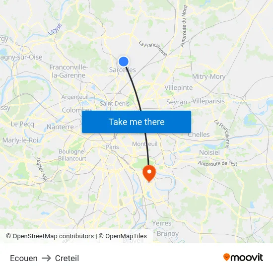 Ecouen to Creteil map