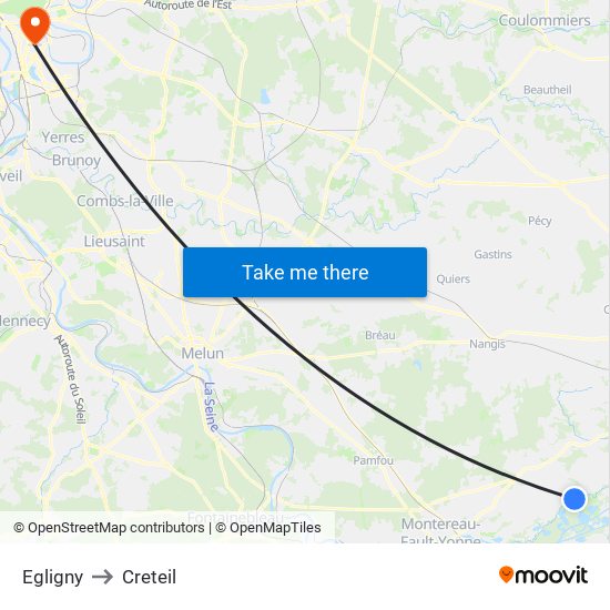 Egligny to Creteil map