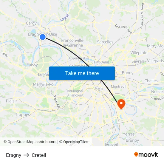 Eragny to Creteil map