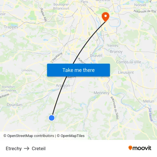 Etrechy to Creteil map