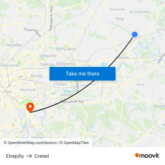 Etrepilly to Creteil map