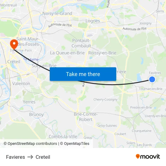 Favieres to Creteil map