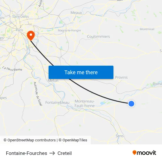 Fontaine-Fourches to Creteil map