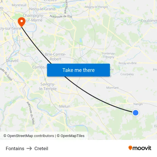 Fontains to Creteil map