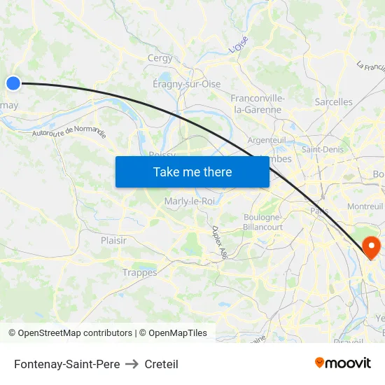 Fontenay-Saint-Pere to Creteil map