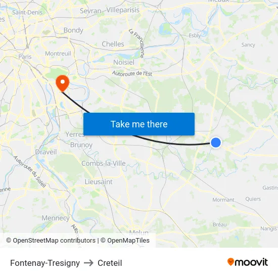 Fontenay-Tresigny to Creteil map