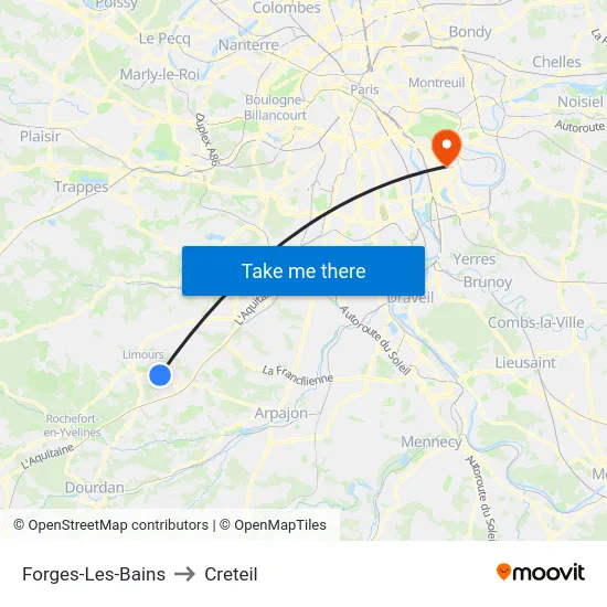 Forges-Les-Bains to Creteil map