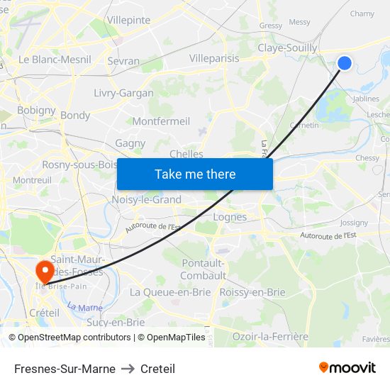 Fresnes-Sur-Marne to Creteil map