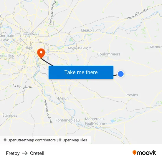 Fretoy to Creteil map