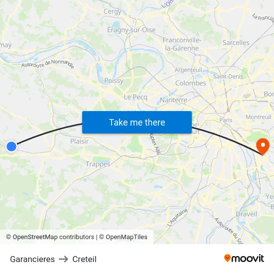 Garancieres to Creteil map