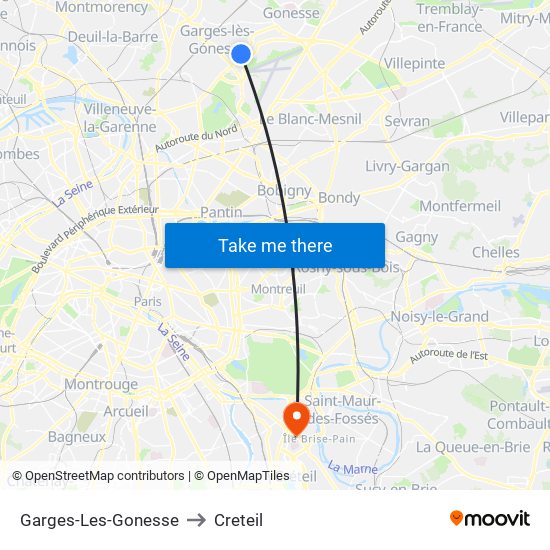 Garges-Les-Gonesse to Creteil map
