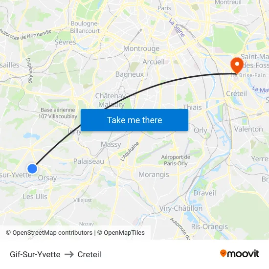 Gif-Sur-Yvette to Creteil map
