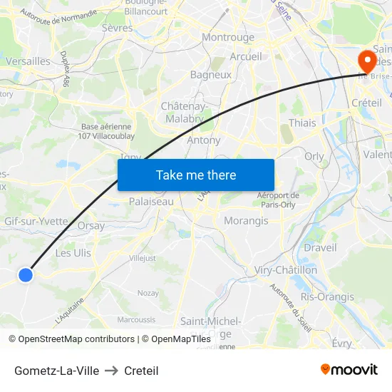Gometz-La-Ville to Creteil map