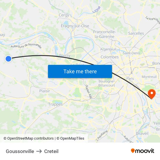 Goussonville to Creteil map