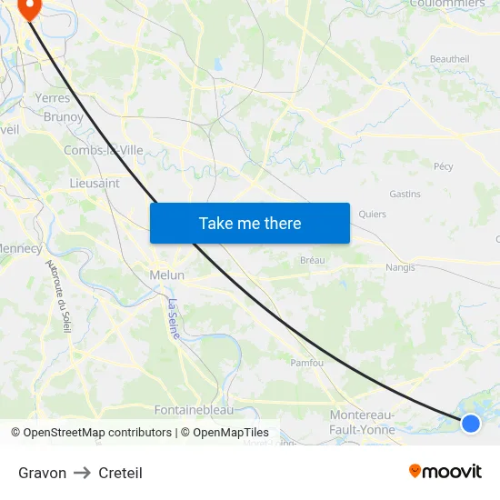 Gravon to Creteil map