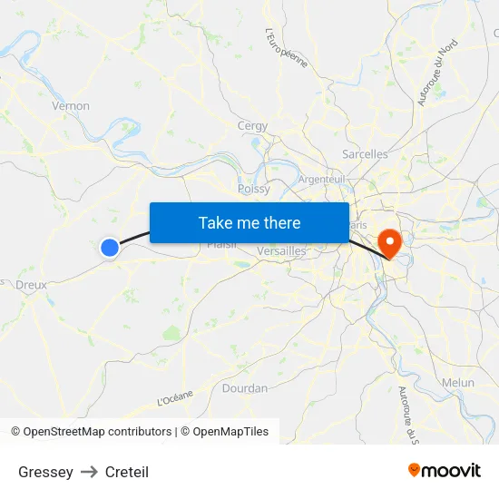 Gressey to Creteil map