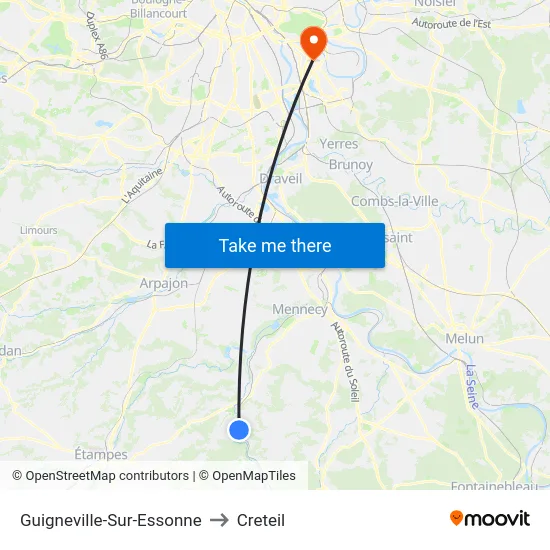 Guigneville-Sur-Essonne to Creteil map