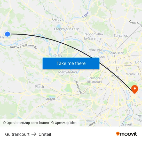 Guitrancourt to Creteil map