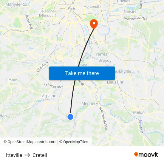 Itteville to Creteil map