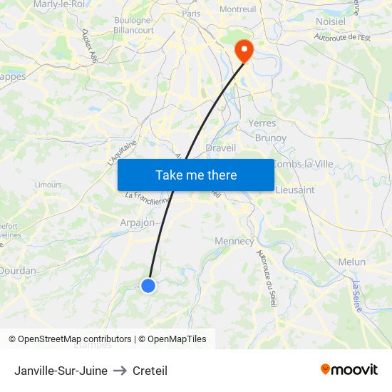 Janville-Sur-Juine to Creteil map