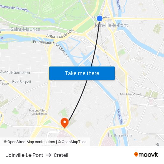 Joinville-Le-Pont to Creteil map