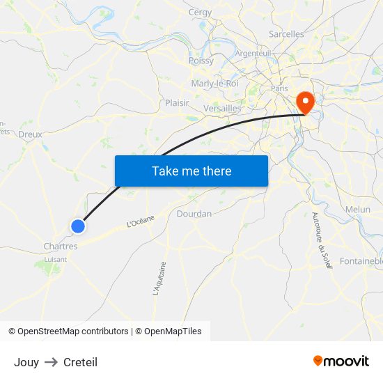 Jouy to Creteil map