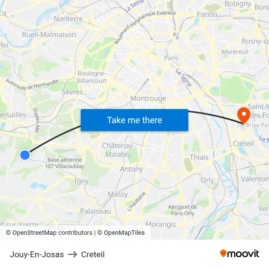 Jouy-En-Josas to Creteil map
