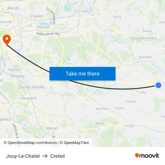Jouy-Le-Chatel to Creteil map