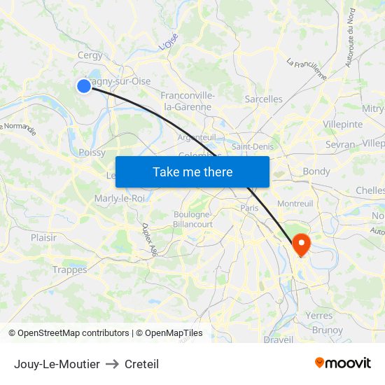 Jouy-Le-Moutier to Creteil map