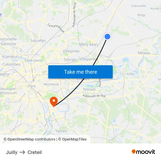 Juilly to Creteil map