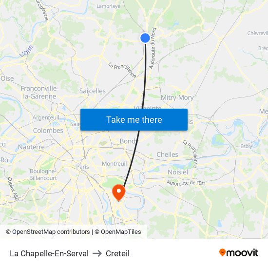 La Chapelle-En-Serval to Creteil map