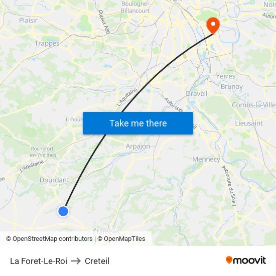 La Foret-Le-Roi to Creteil map