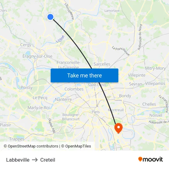 Labbeville to Creteil map