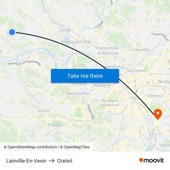 Lainville-En-Vexin to Creteil map