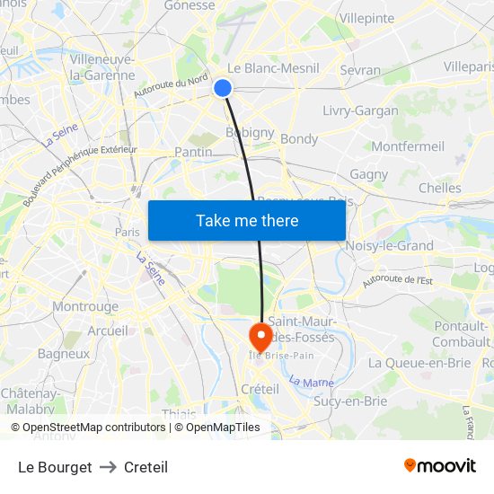 Le Bourget to Creteil map