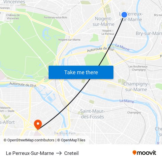 Le Perreux-Sur-Marne to Creteil map