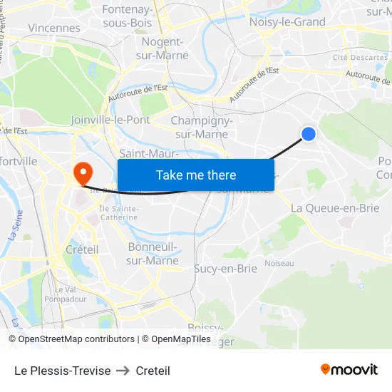Le Plessis-Trevise to Creteil map