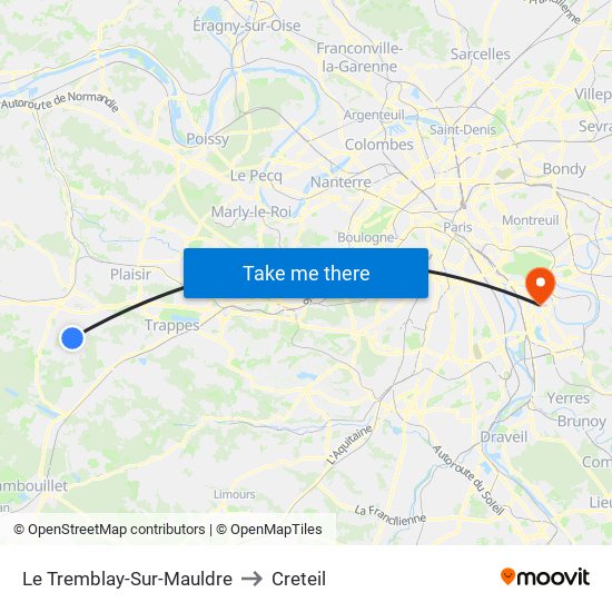 Le Tremblay-Sur-Mauldre to Creteil map